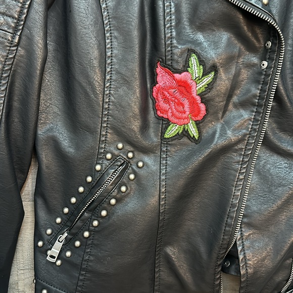 Coalition leather biker jacket with floral and metal details - Picture 2 of 4
